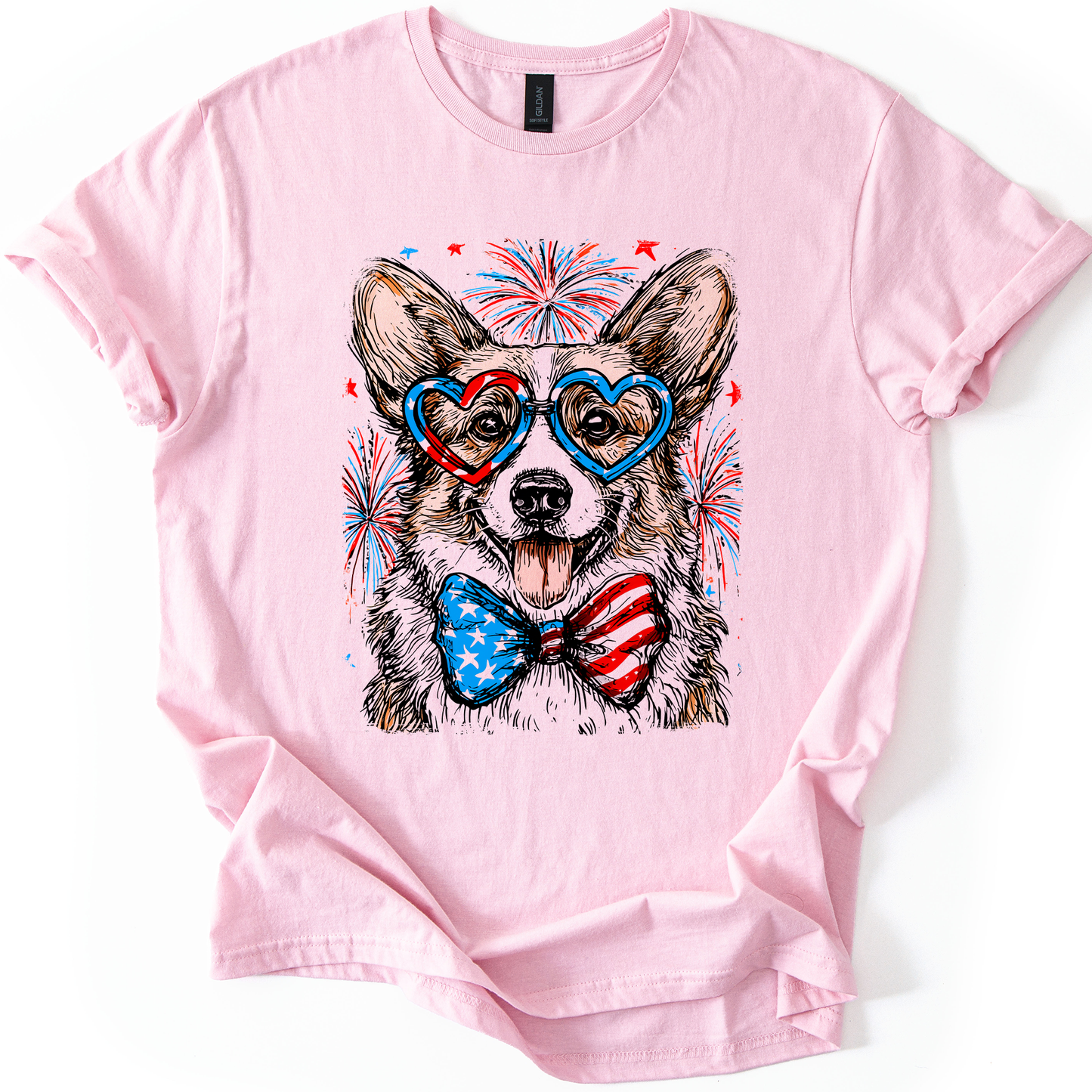 Corgi Patriotic Dog, USA, America, Pet Lover, 4th of July, Soft Style T-Shirt