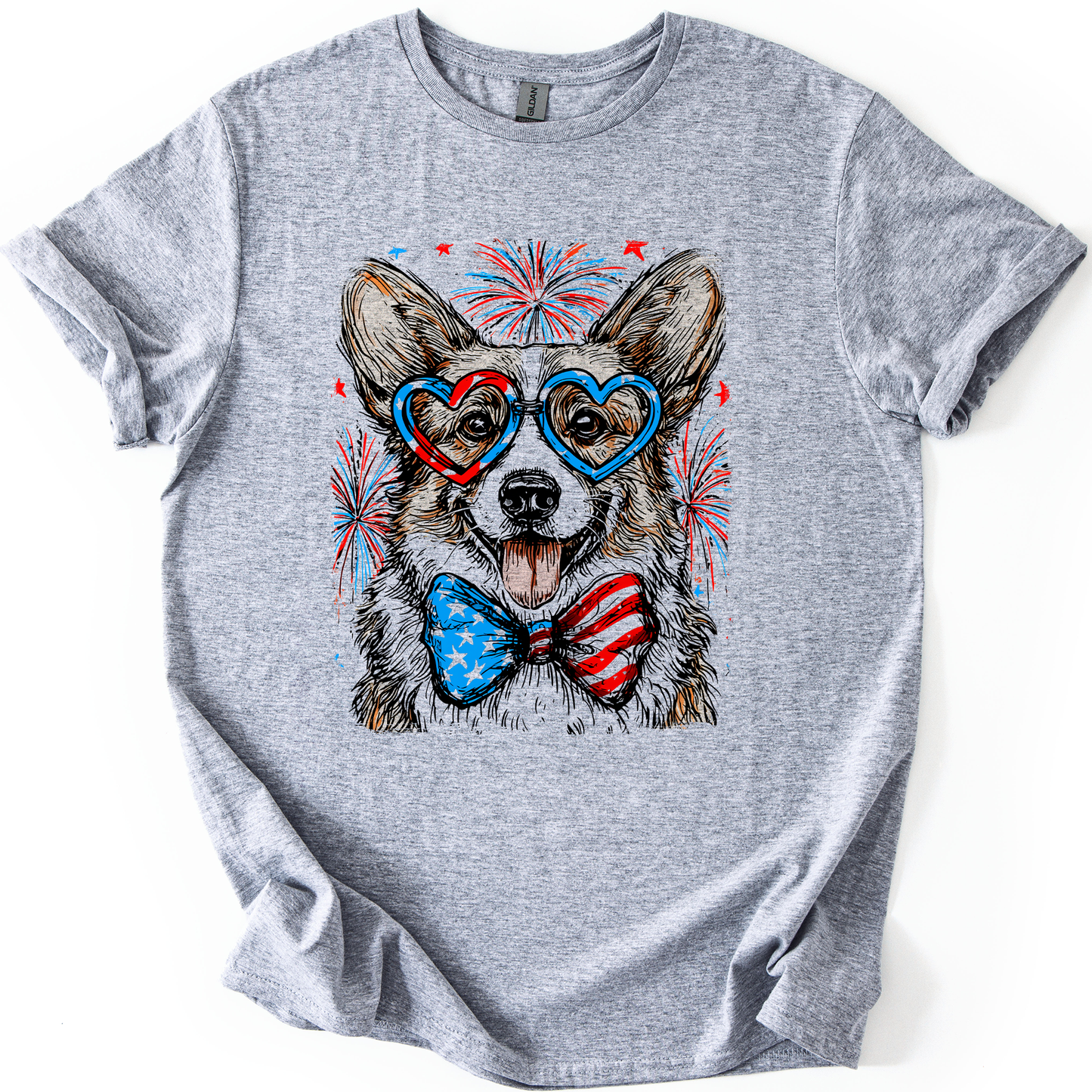 Corgi Patriotic Dog, USA, America, Pet Lover, 4th of July, Soft Style T-Shirt