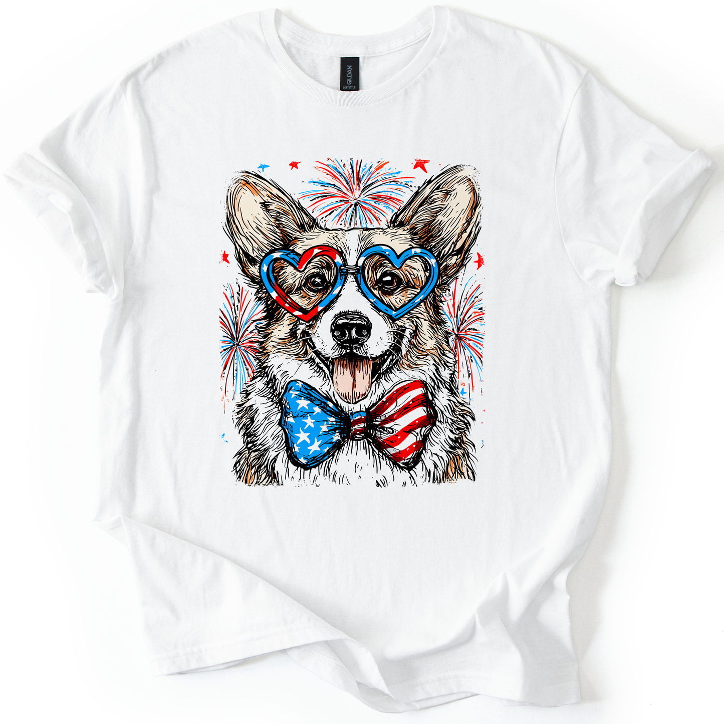 Corgi Patriotic Dog, USA, America, Pet Lover, 4th of July, Soft Style T-Shirt