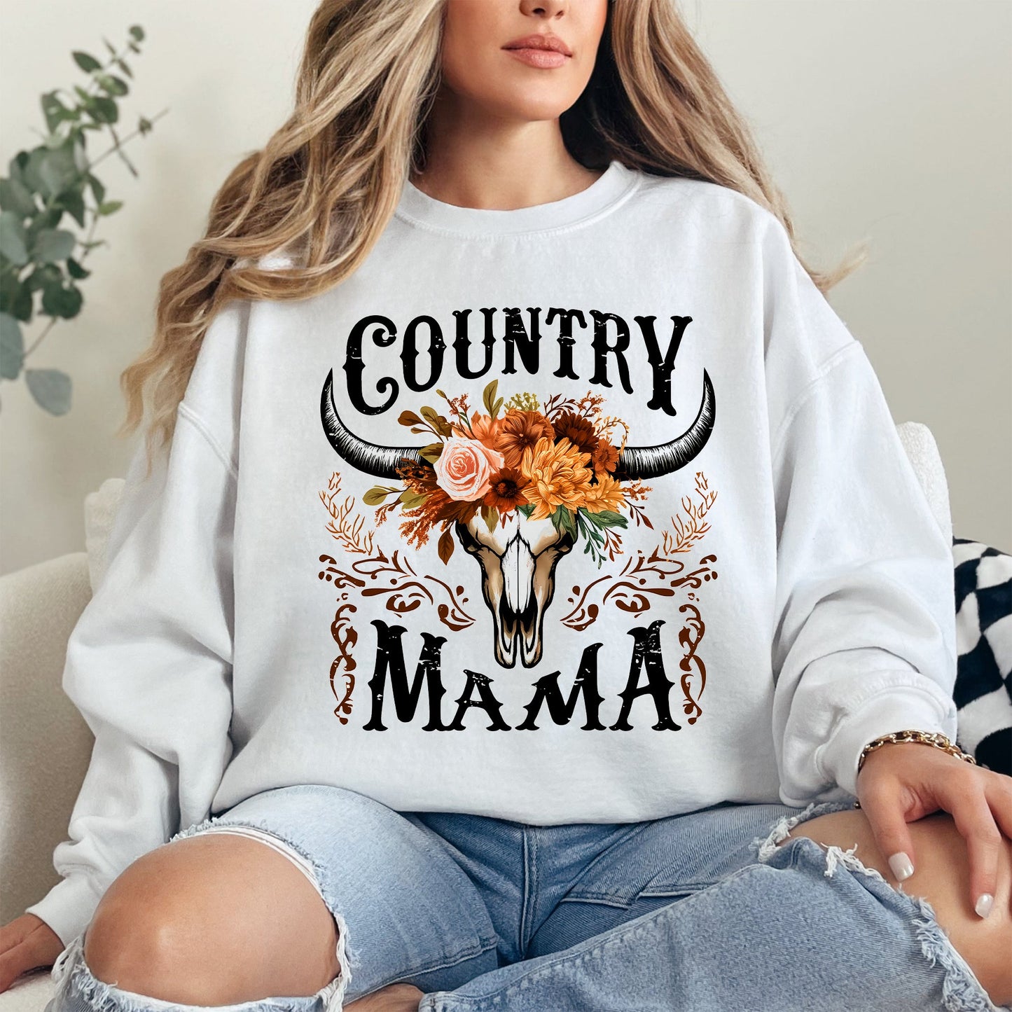 Country Mama, Skull, Western, Country, Mother's Day Sweatshirt