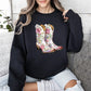 Cowgirl Boots, Pink, Floral, Colorful, Western, Country Sweatshirt