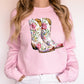 Cowgirl Boots, Pink, Floral, Colorful, Western, Country Sweatshirt
