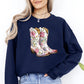 Cowgirl Boots, Pink, Floral, Colorful, Western, Country Sweatshirt