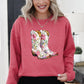 Cowgirl Boots, Pink, Floral, Colorful, Western, Country Sweatshirt
