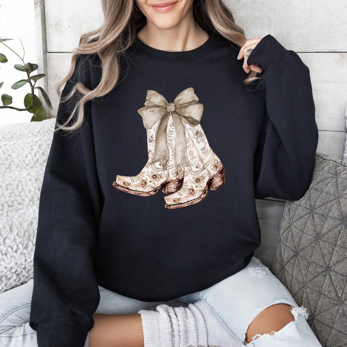 Cowgirl Boots, Ribbon, Floral, Colorful, Western, Country Sweatshirt