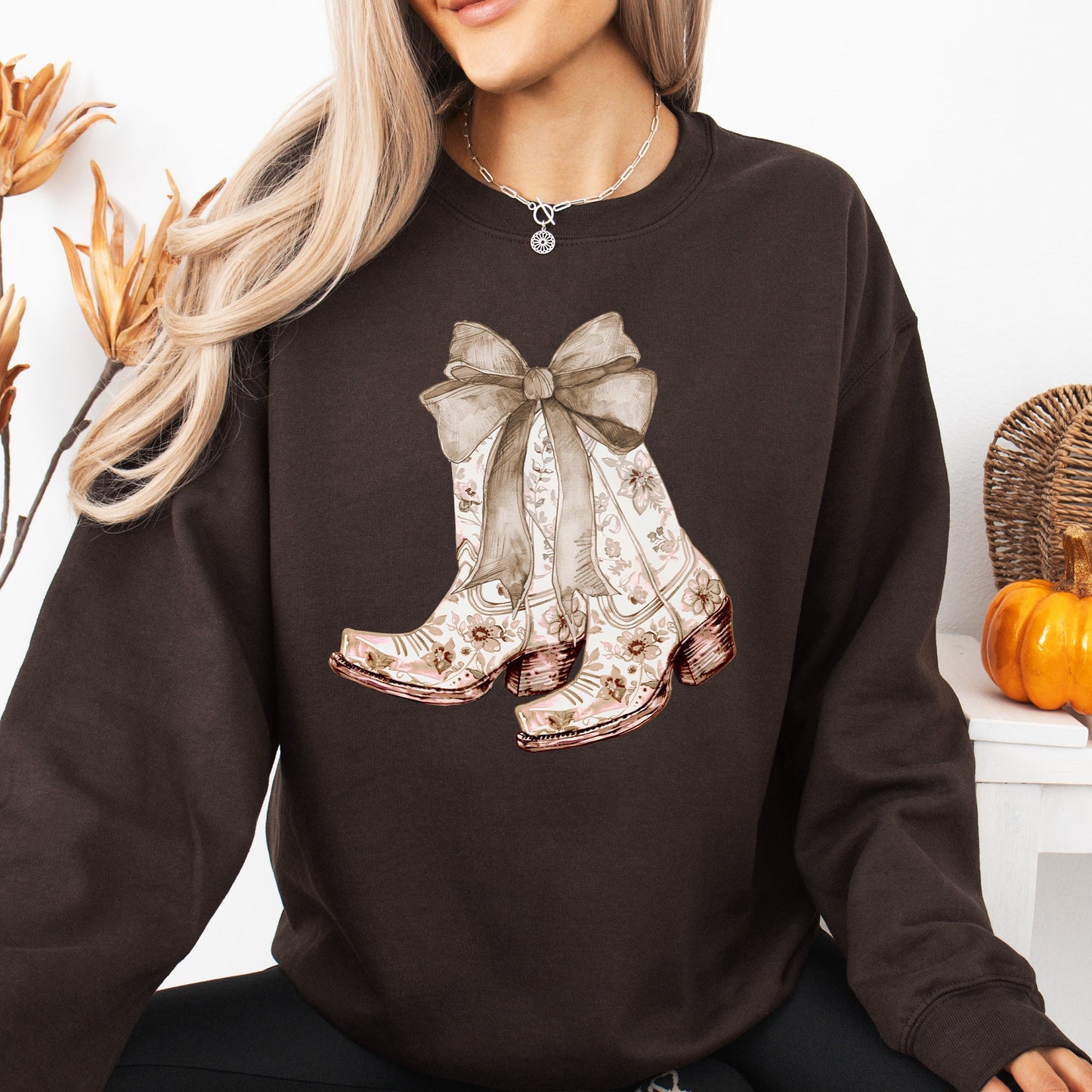 Cowgirl Boots, Ribbon, Floral, Colorful, Western, Country Sweatshirt