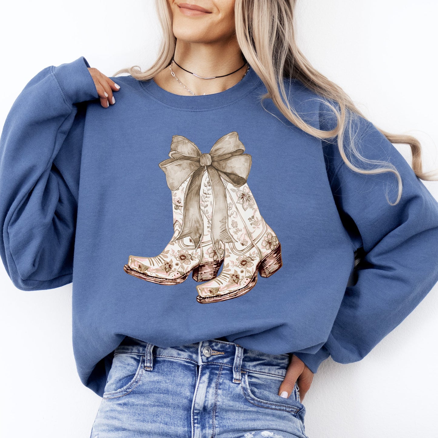 Cowgirl Boots, Ribbon, Floral, Colorful, Western, Country Sweatshirt