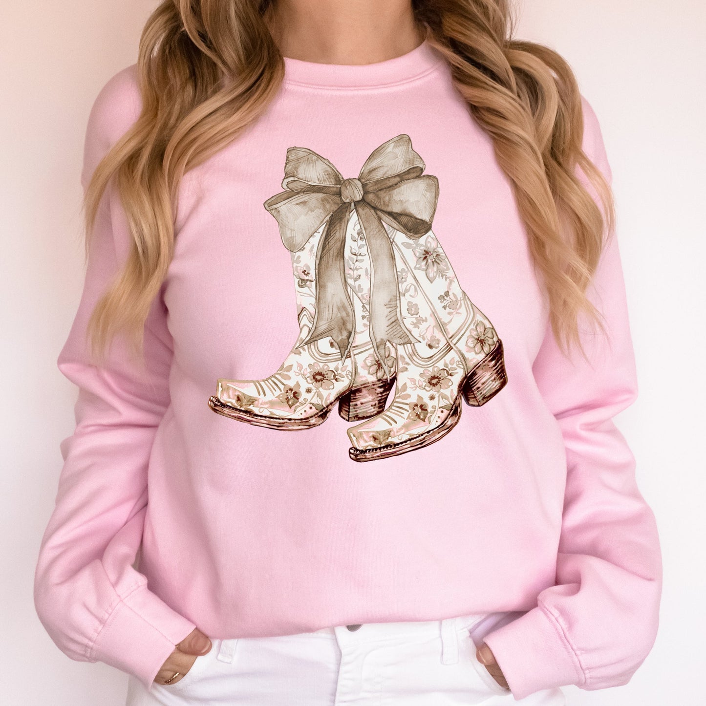Cowgirl Boots, Ribbon, Floral, Colorful, Western, Country Sweatshirt