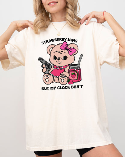 Cute Teddy, Strawberry Jams, Glock Don't, Funny, Aesthetic, Meme Tshirt Comfort Colors T-Shirt