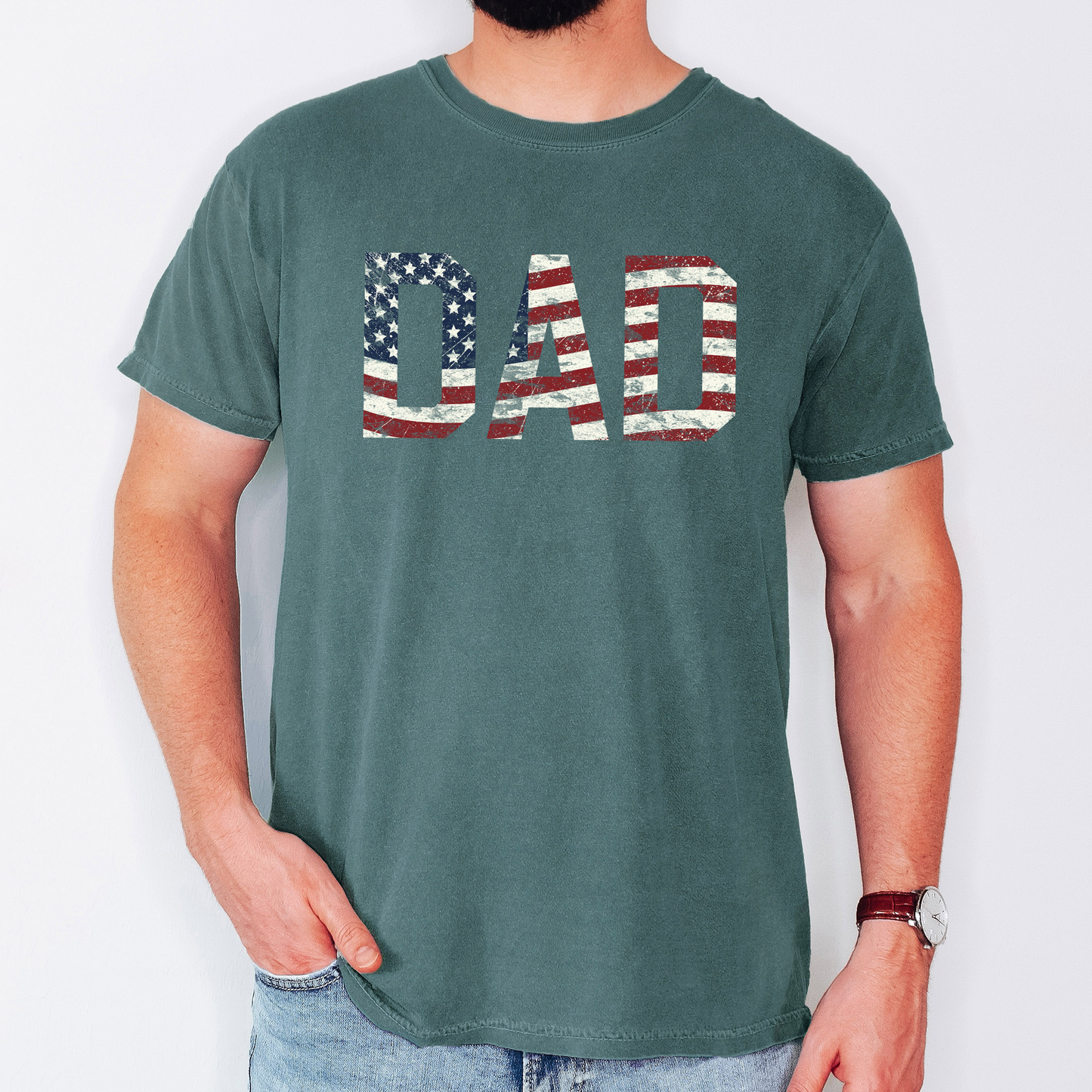 Dad, Patriotic, American Flag, Stars Stripes, Father's Day, Fourth of July, USA, Comfort Colors T-Shirt