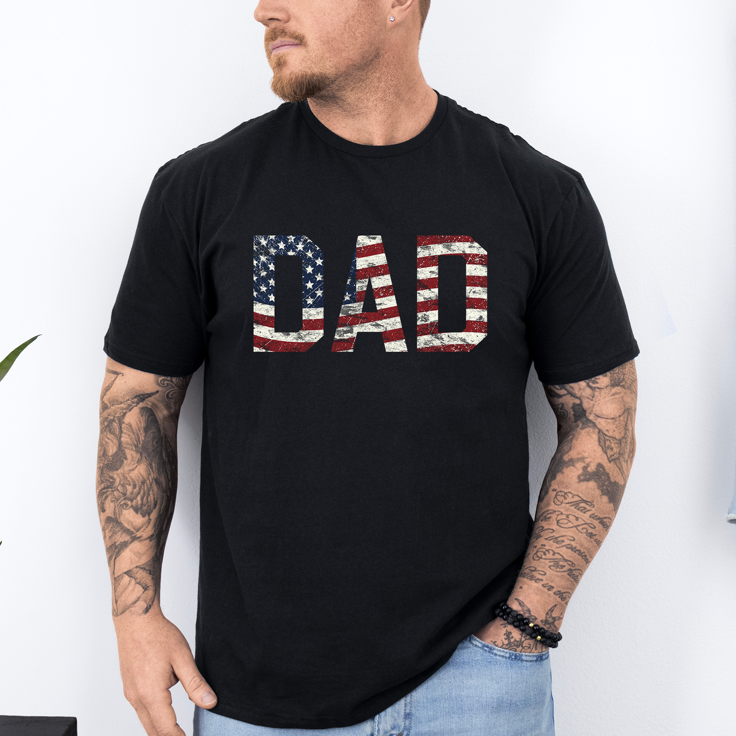 Dad, Patriotic, American Flag, Stars Stripes, Father's Day, Fourth of July, USA, Soft Style T-Shirt