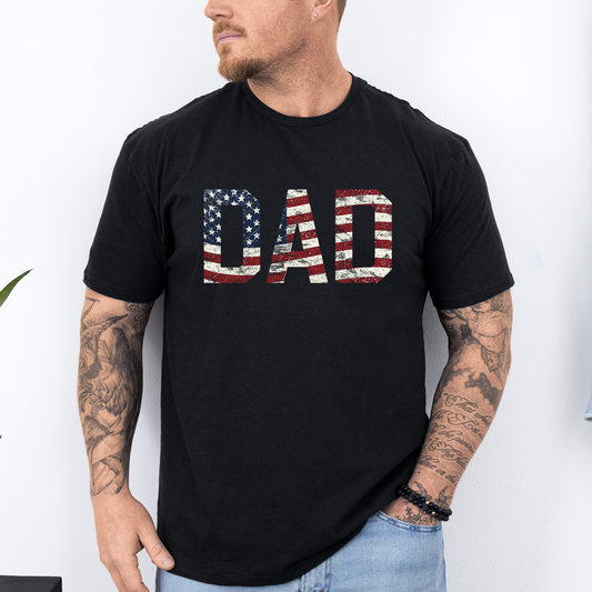 Dad, Patriotic, American Flag, Stars Stripes, Father's Day, Fourth of July, USA, Soft Style T-Shirt
