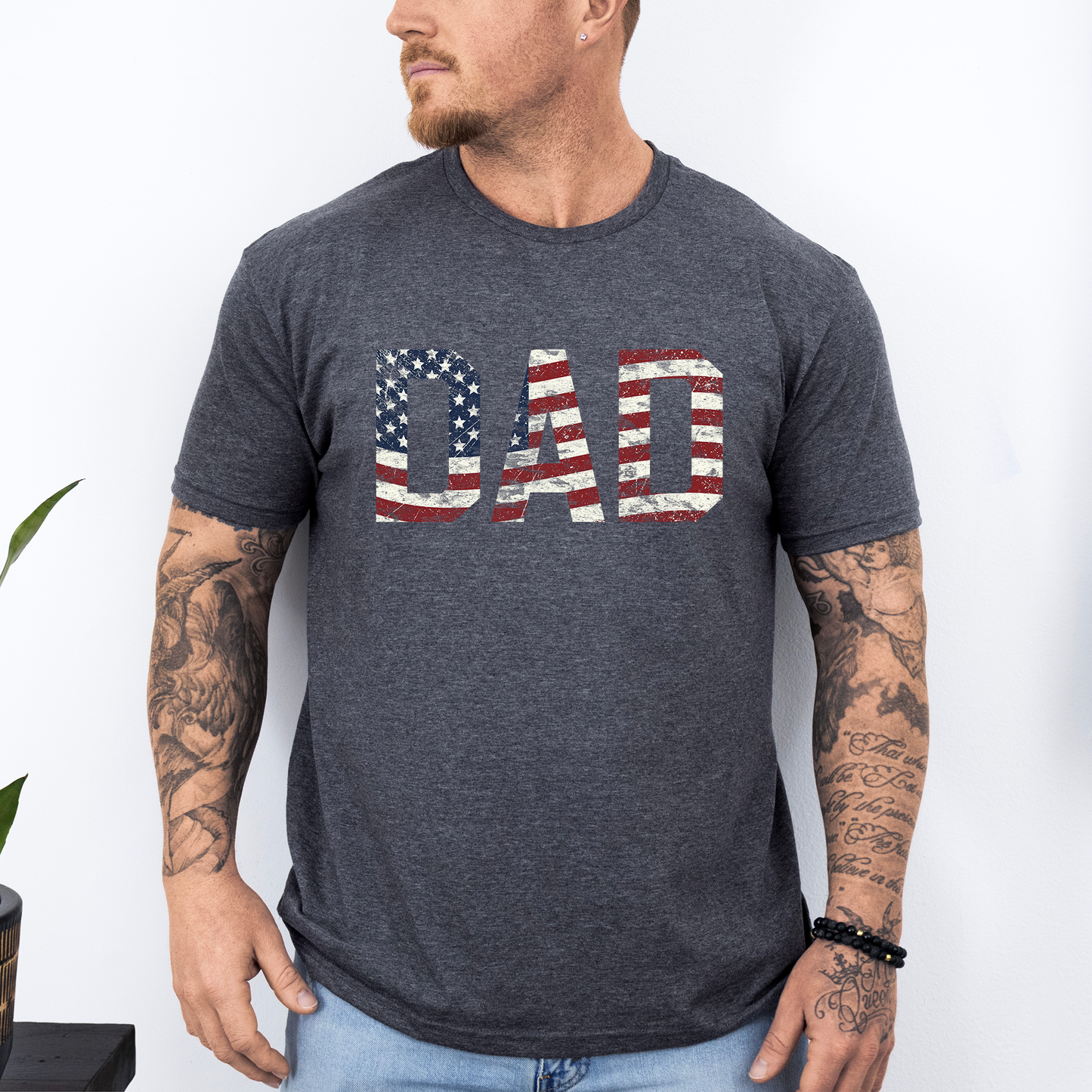 Dad, Patriotic, American Flag, Stars Stripes, Father's Day, Fourth of July, USA, Soft Style T-Shirt