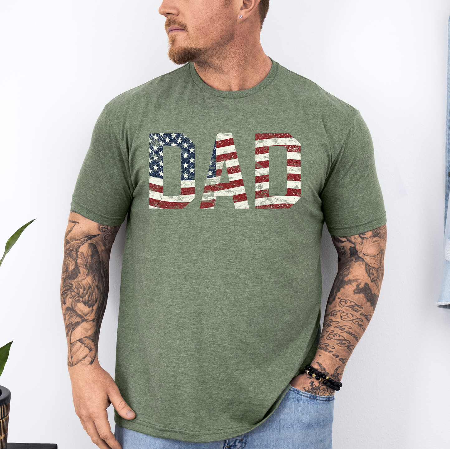 Dad, Patriotic, American Flag, Stars Stripes, Father's Day, Fourth of July, USA, Soft Style T-Shirt