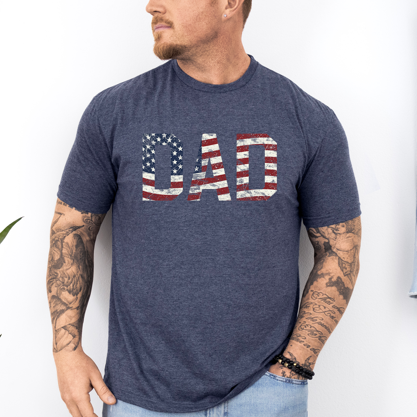 Dad, Patriotic, American Flag, Stars Stripes, Father's Day, Fourth of July, USA, Soft Style T-Shirt