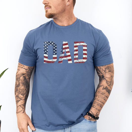 Dad, Patriotic, American Flag, Stars Stripes, Father's Day, Fourth of July, USA, Soft Style T-Shirt
