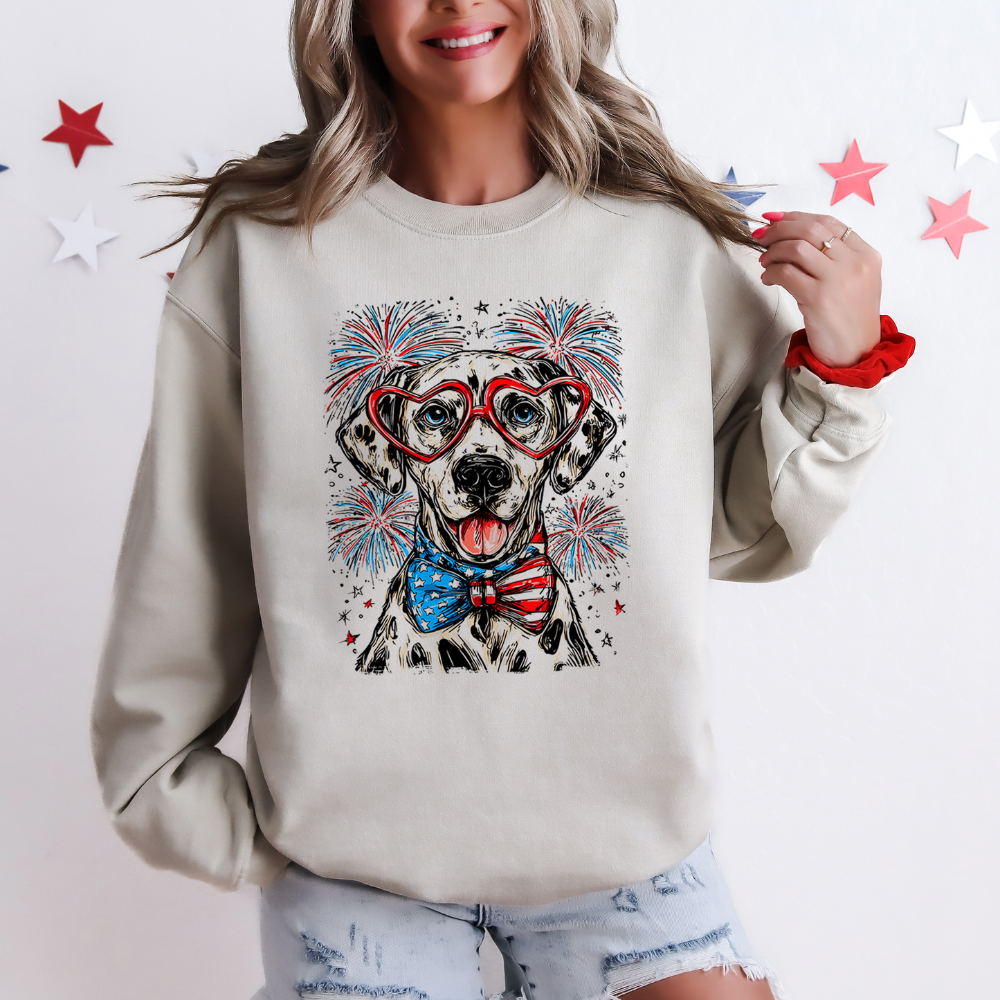 Dalmatian Patriotic Dog, USA, America, Pet Lover, 4th of July Sweatshirt