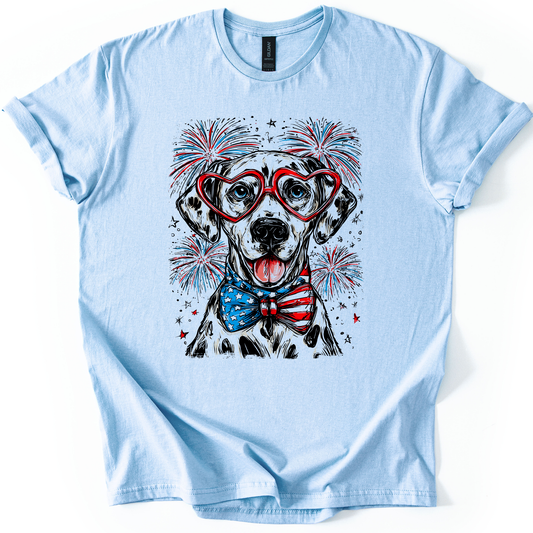 Dalmatian Patriotic Dog, USA, America, Pet Lover, 4th of July, Soft Style T-Shirt