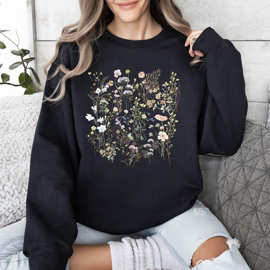 Delicate Wildflowers, Forest Meadow, Pressed Flowers Sweatshirt