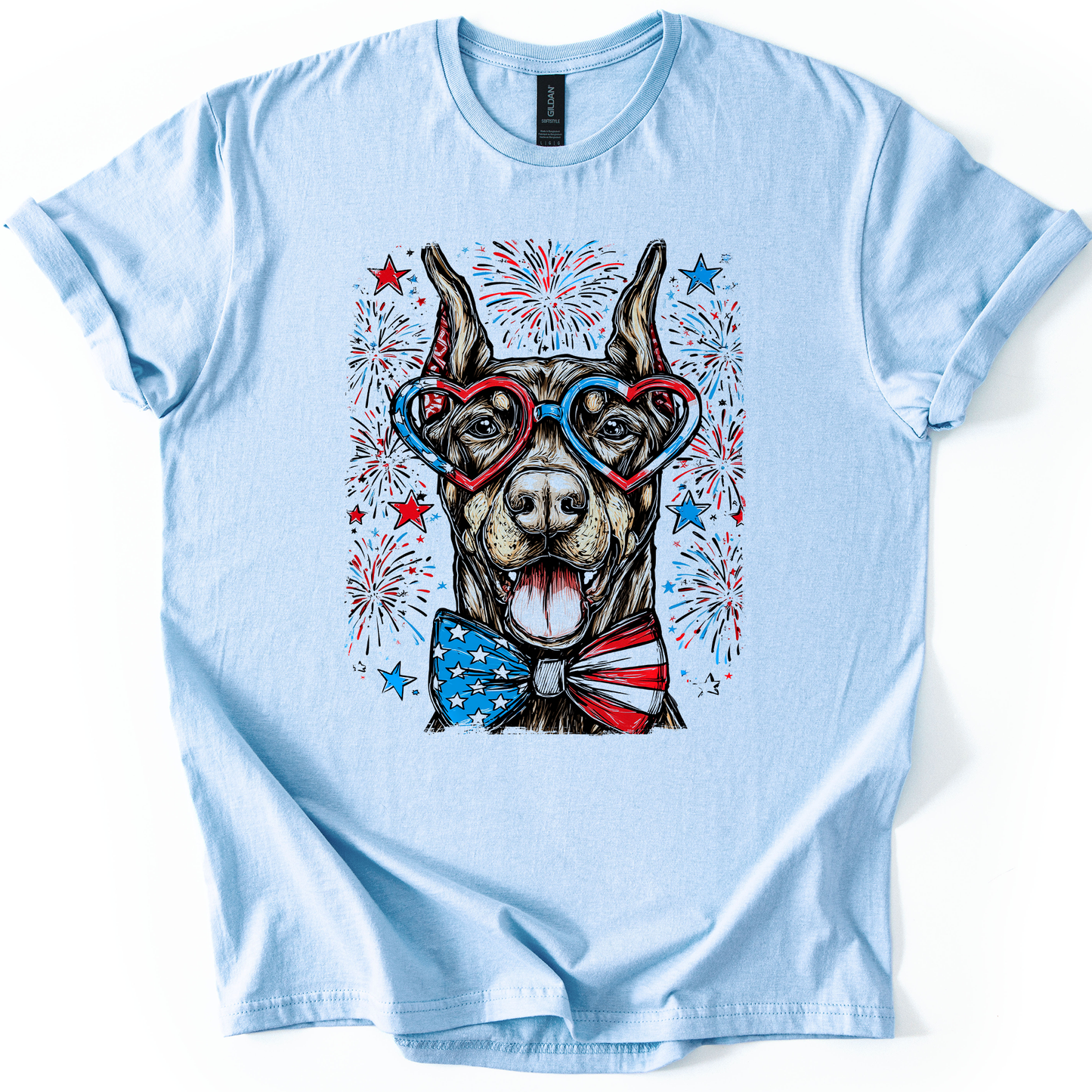 Doberman Patriotic Dog, USA, America, Pet Lover, 4th of July, Soft Style T-Shirt