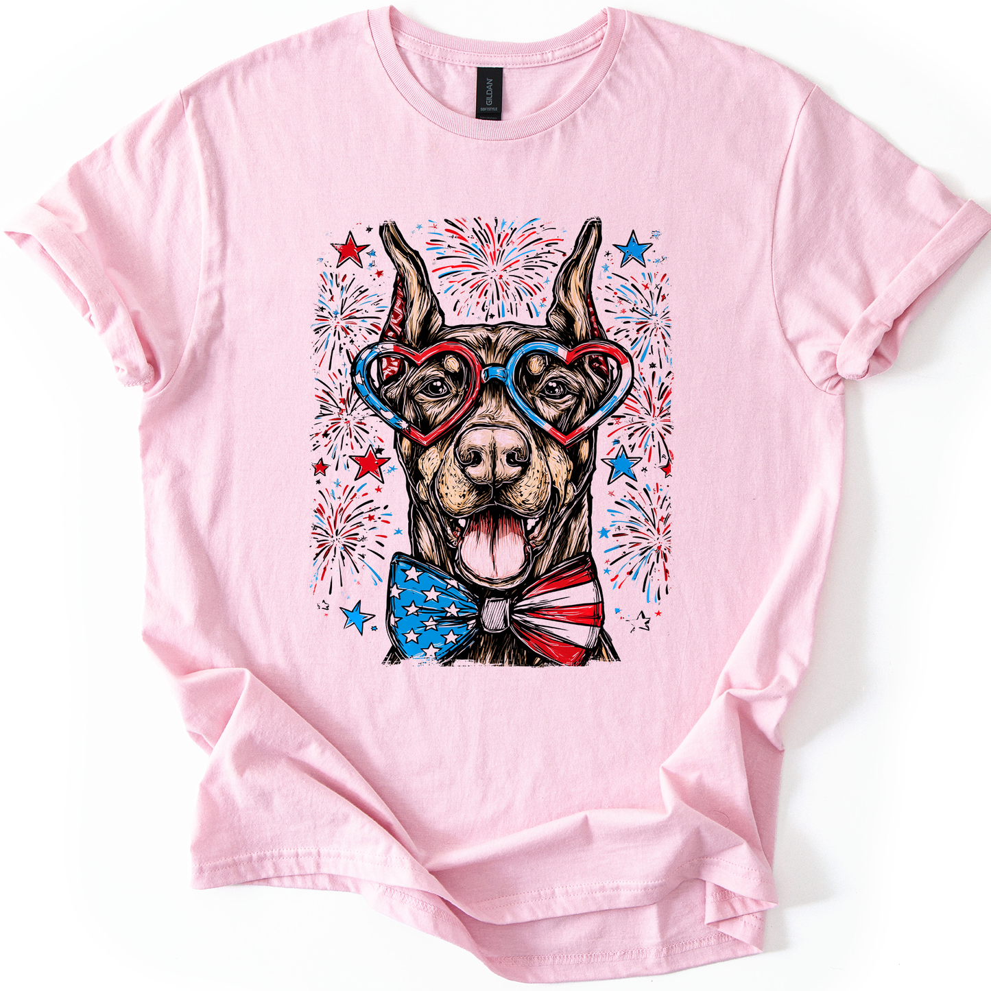 Doberman Patriotic Dog, USA, America, Pet Lover, 4th of July, Soft Style T-Shirt