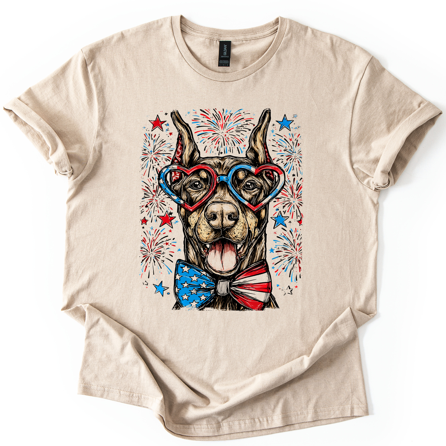 Doberman Patriotic Dog, USA, America, Pet Lover, 4th of July, Soft Style T-Shirt
