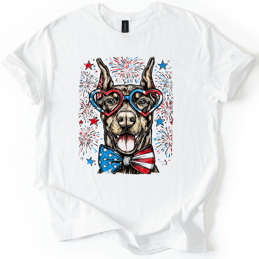 Doberman Patriotic Dog, USA, America, Pet Lover, 4th of July, Soft Style T-Shirt