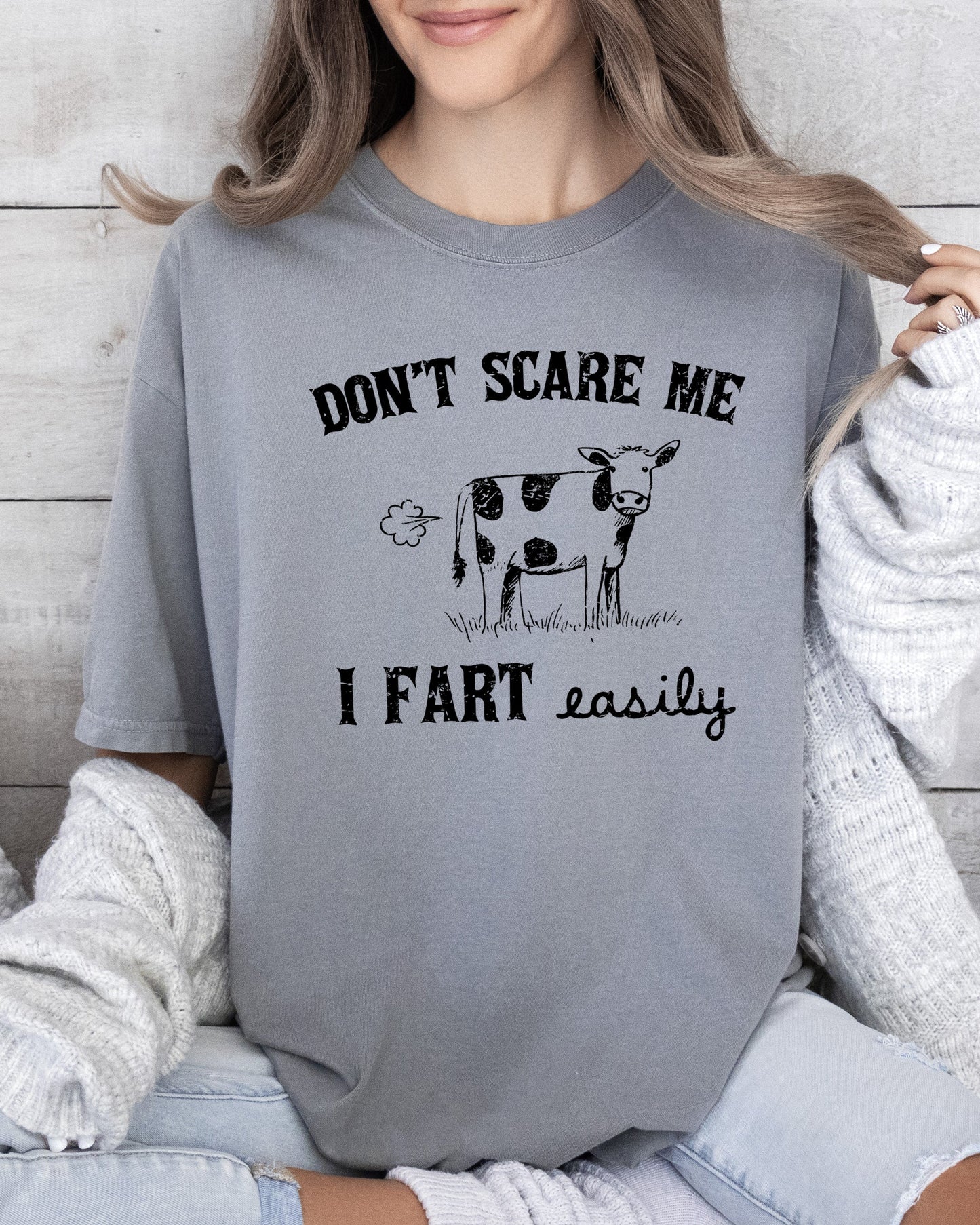 Don't Scare Me, I Fart Easily, Cow, Funny, Pass Gas, Aesthetic, Humorous Tshirt Comfort Colors T-Shirt