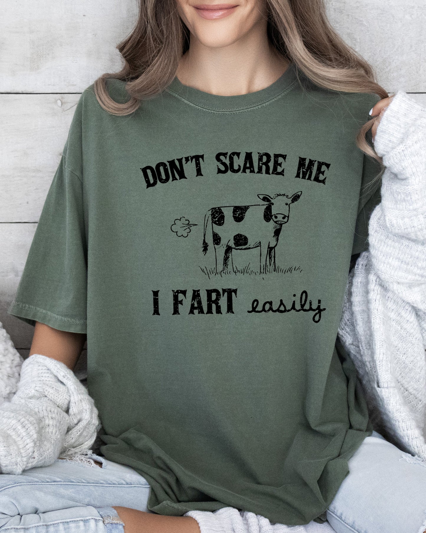 Don't Scare Me, I Fart Easily, Cow, Funny, Pass Gas, Aesthetic, Humorous Tshirt Comfort Colors T-Shirt