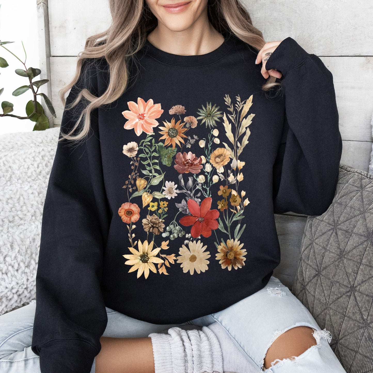 Dried Wildflower Meadow, Nature, Floral, Pressed Leaves Sweatshirt