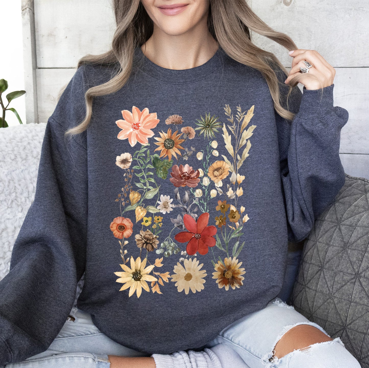Dried Wildflower Meadow, Nature, Floral, Pressed Leaves Sweatshirt