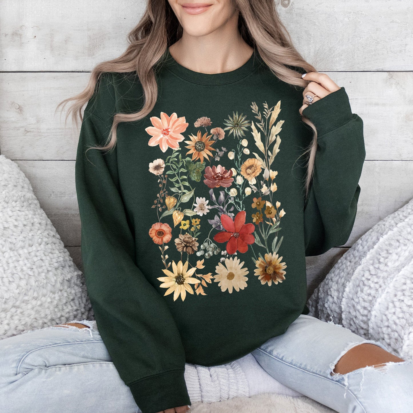Dried Wildflower Meadow, Nature, Floral, Pressed Leaves Sweatshirt