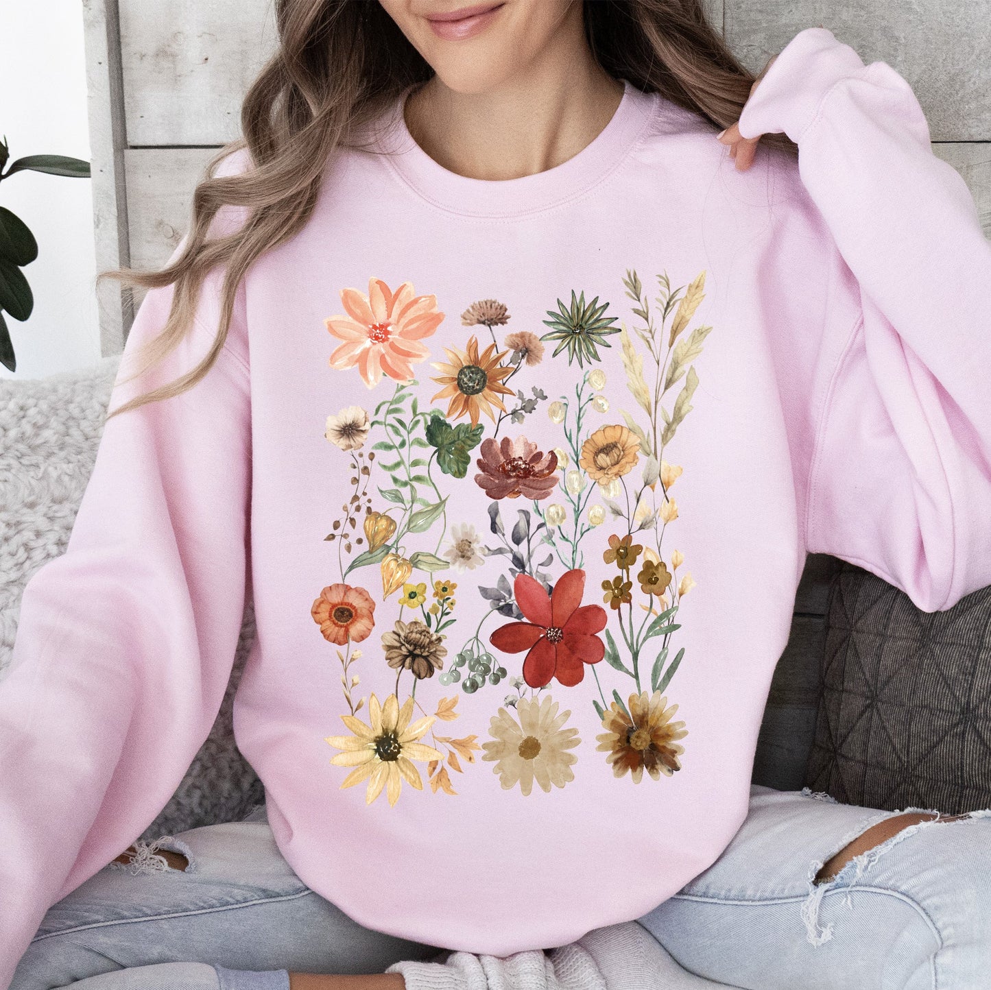 Dried Wildflower Meadow, Nature, Floral, Pressed Leaves Sweatshirt