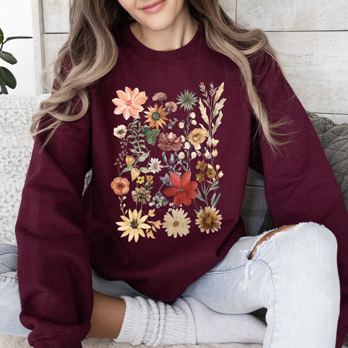 Dried Wildflower Meadow, Nature, Floral, Pressed Leaves Sweatshirt