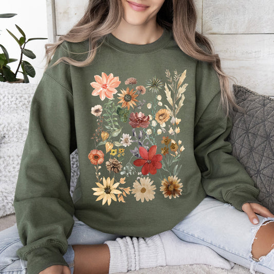 Dried Wildflower Meadow, Nature, Floral, Pressed Leaves Sweatshirt
