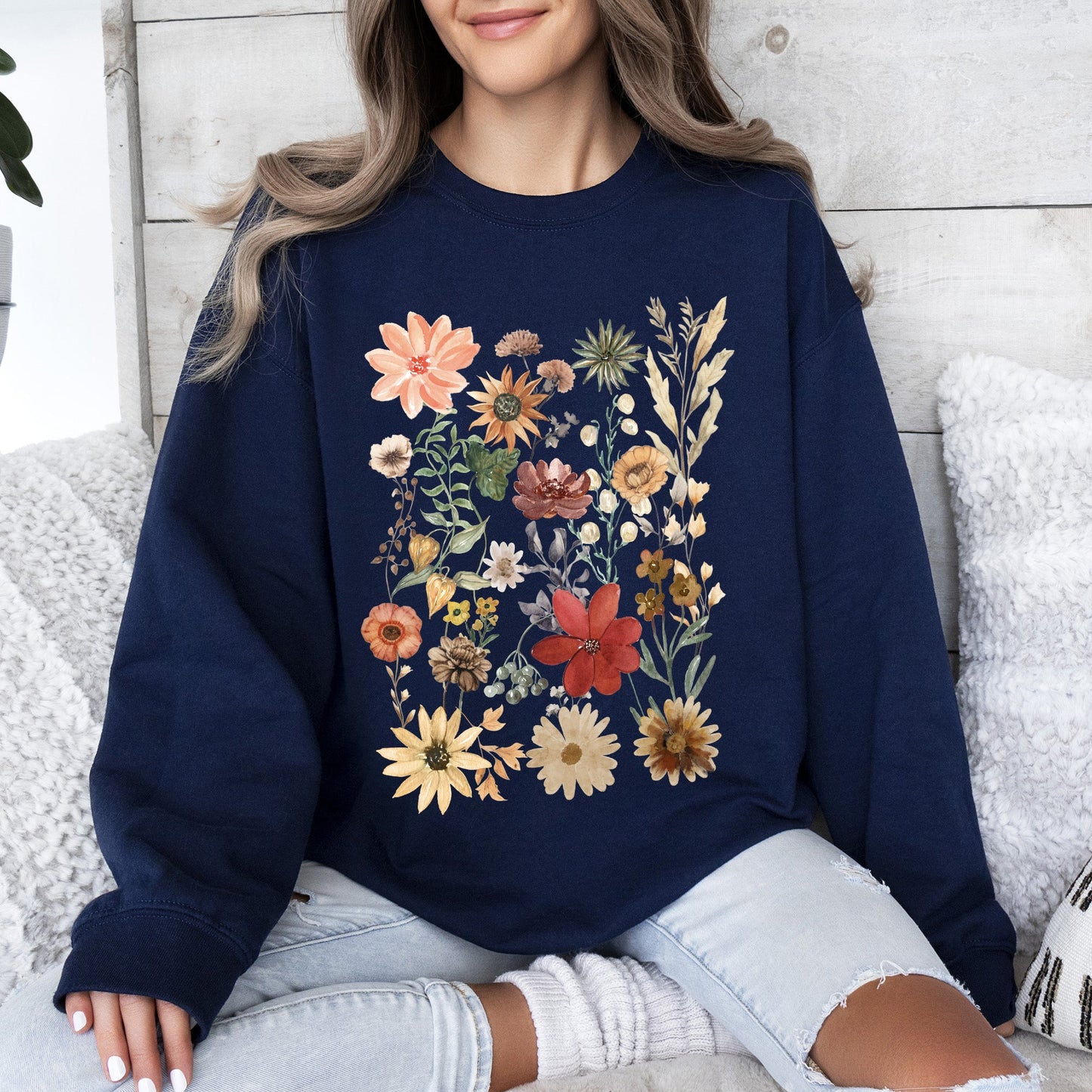 Dried Wildflower Meadow, Nature, Floral, Pressed Leaves Sweatshirt