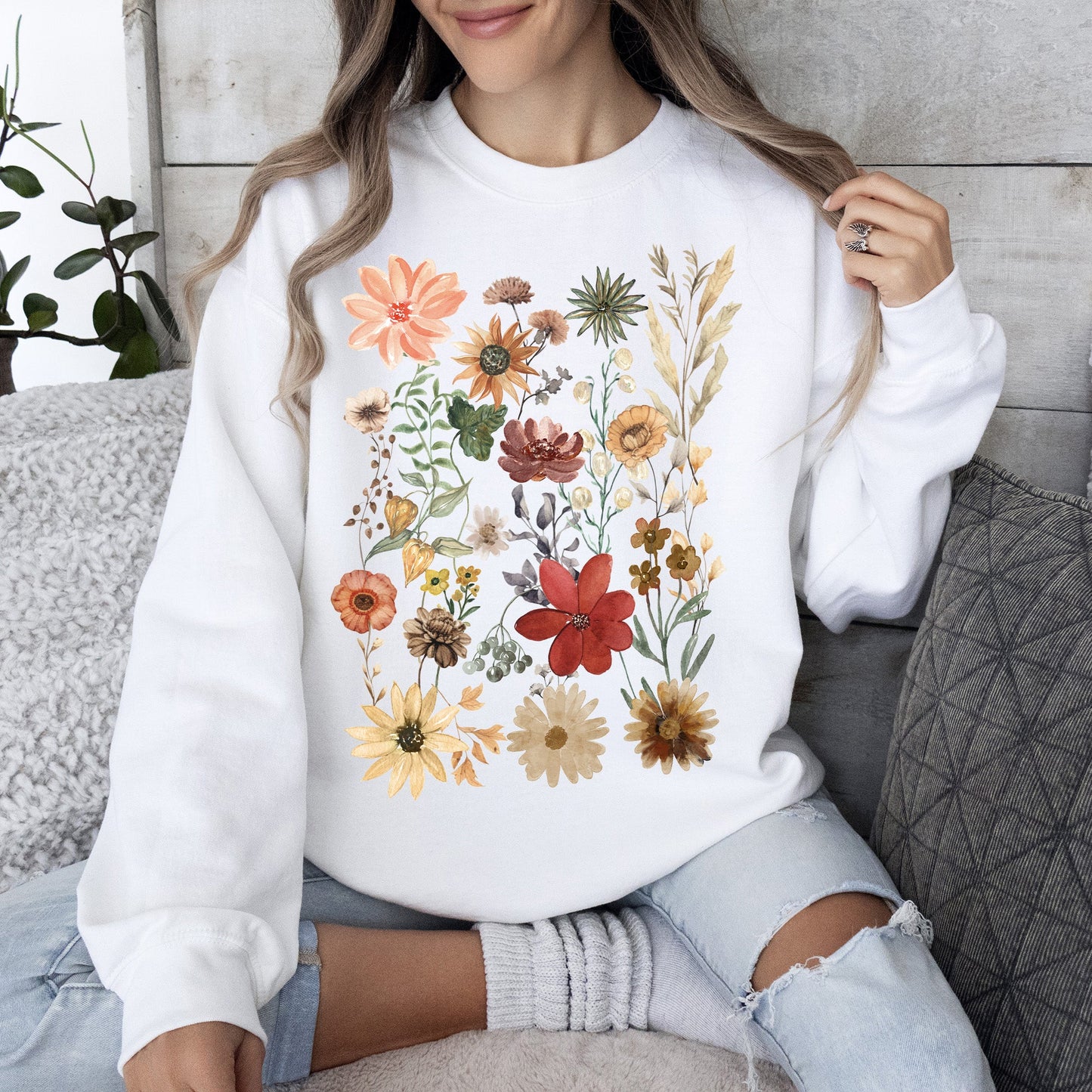 Dried Wildflower Meadow, Nature, Floral, Pressed Leaves Sweatshirt