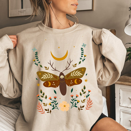 Enchanted Moth Garden, Floral Print Sweatshirt