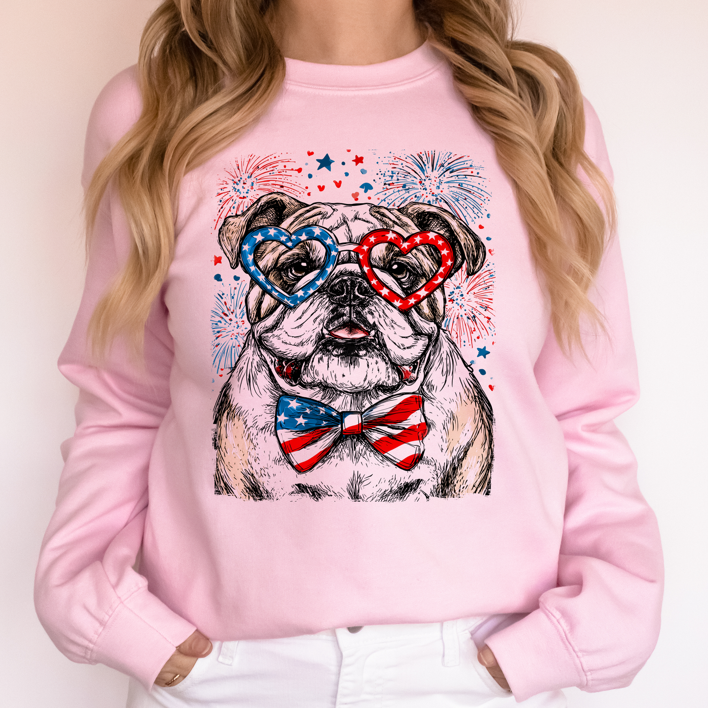 English Bulldog Patriotic Dog, USA, America, Pet Lover, 4th of July Sweatshirt