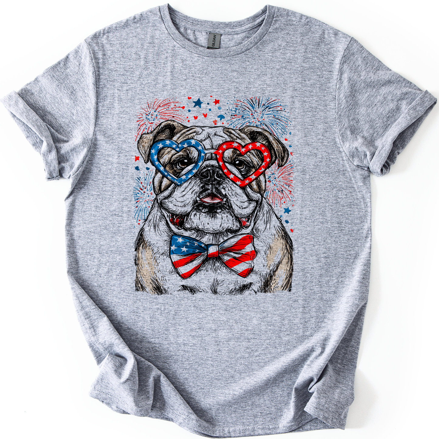 English Bulldog Patriotic Dog, USA, America, Pet Lover, 4th of July, Soft Style T-Shirt