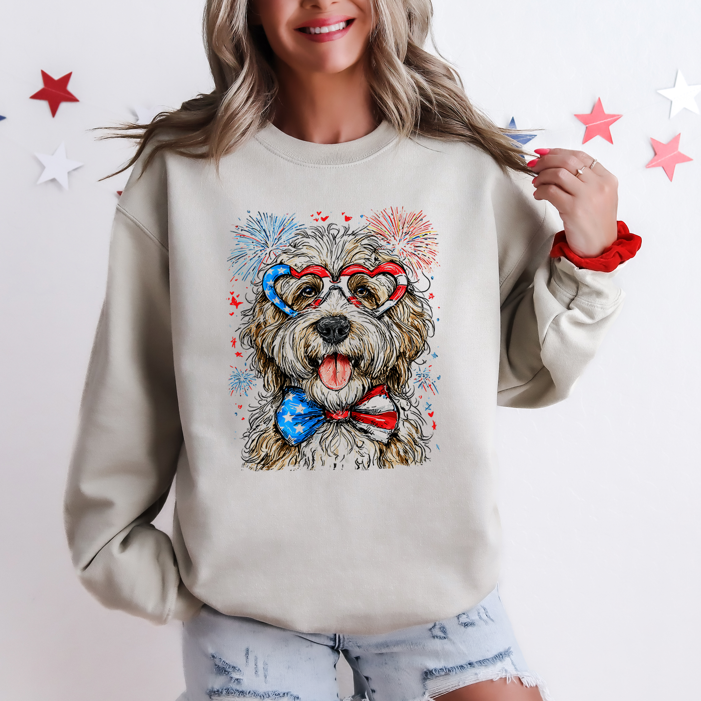 English Sheepdog Patriotic Dog, USA, America, Pet Lover, 4th of July Sweatshirt