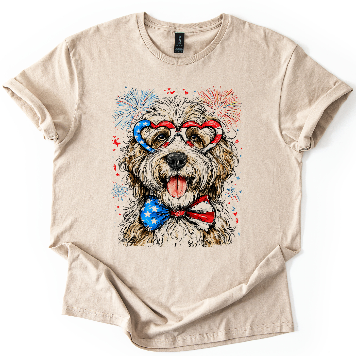 English Sheepdog Patriotic Dog, USA, America, Pet Lover, 4th of July, Soft Style T-Shirt
