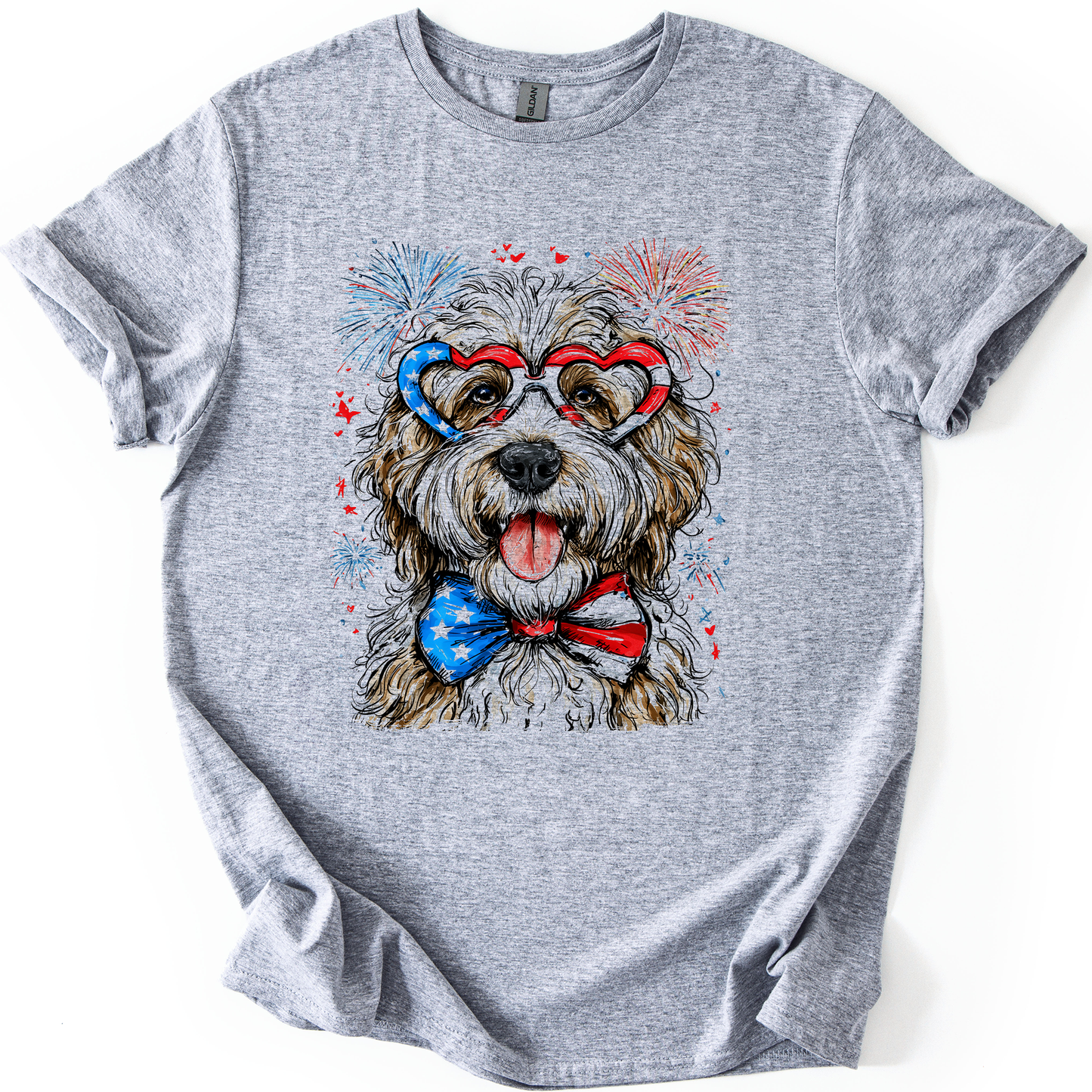 English Sheepdog Patriotic Dog, USA, America, Pet Lover, 4th of July, Soft Style T-Shirt