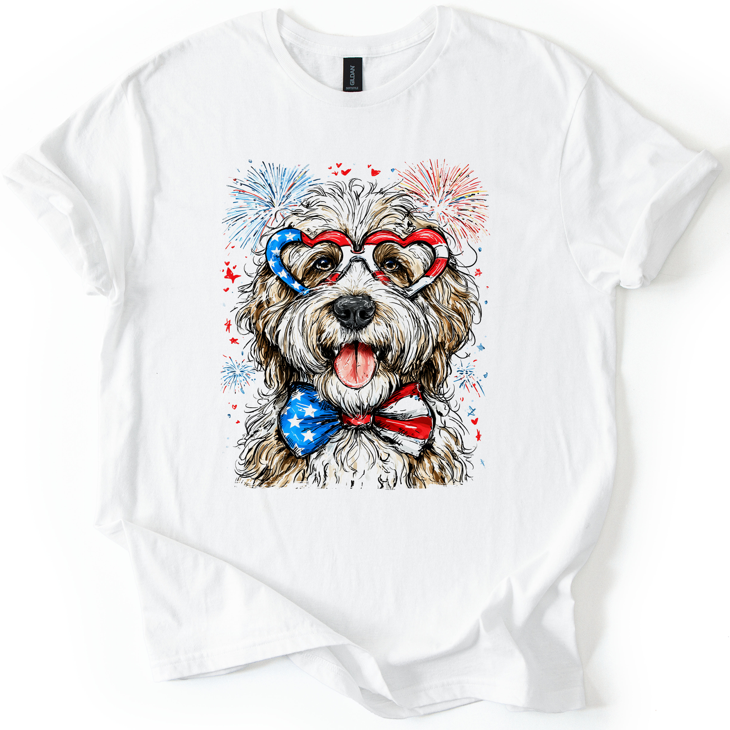 English Sheepdog Patriotic Dog, USA, America, Pet Lover, 4th of July, Soft Style T-Shirt