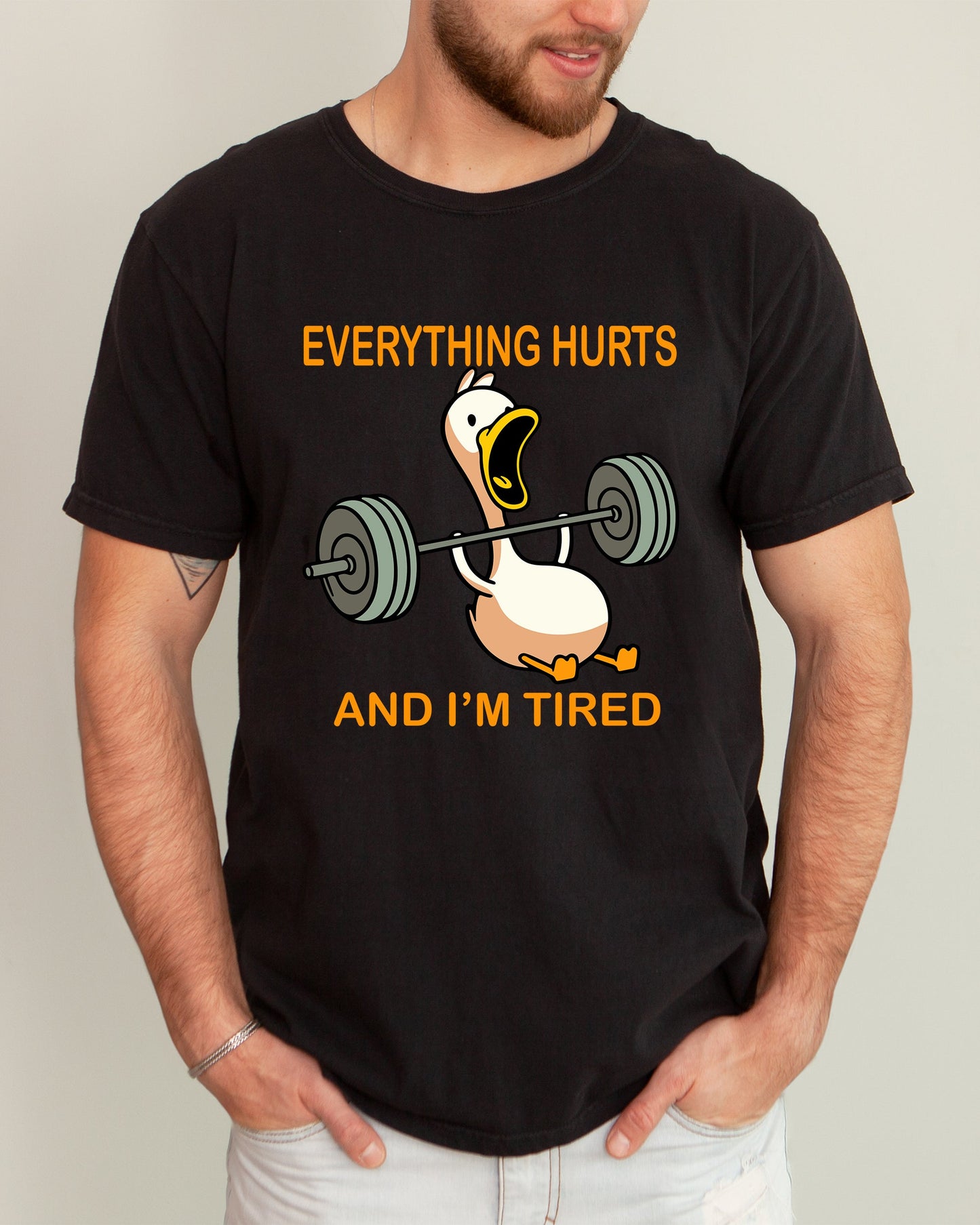 Everything Hurts and I'm Tired, Funny Duck, Gym Life, Exercise, Lifting, Aesthetic, Meme, Trendy Shirt Comfort Colors T-Shirt