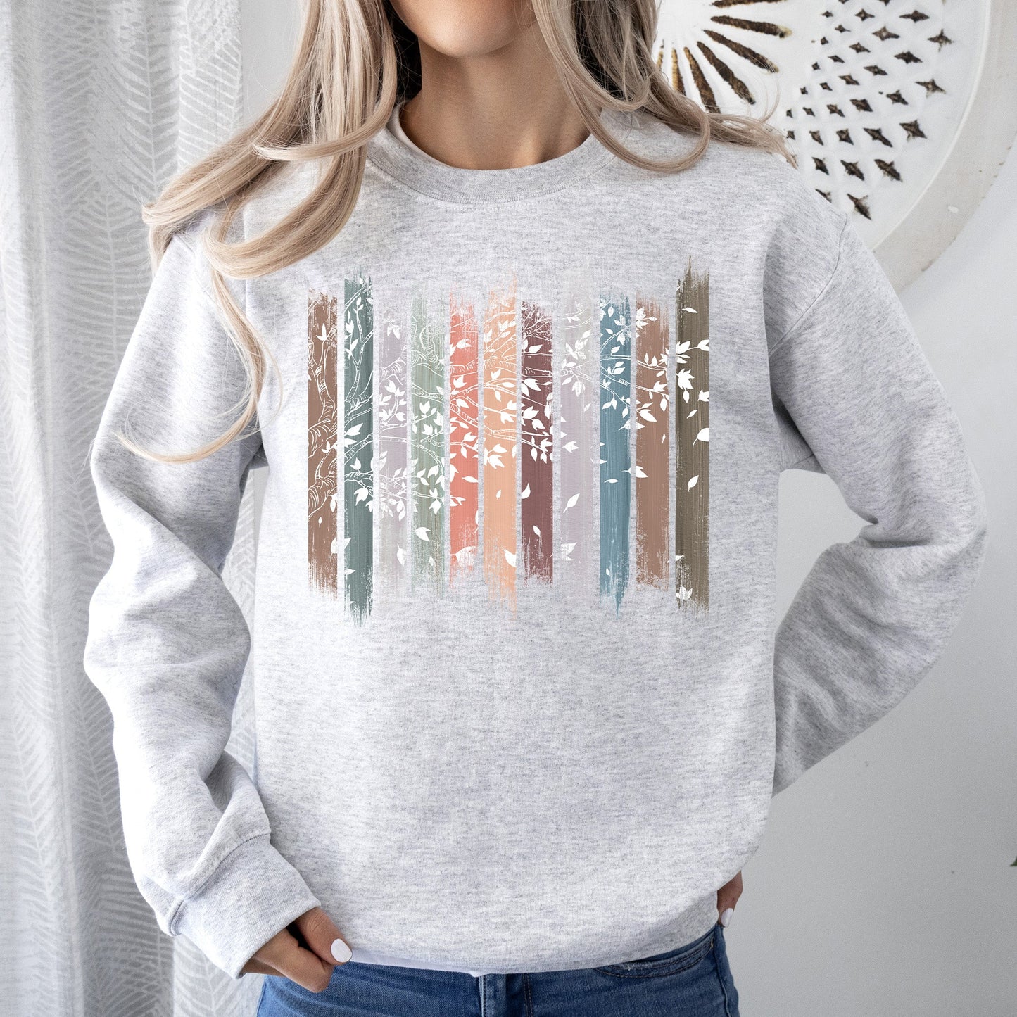 Falling Leaves, Botanical Stripes Sweatshirt