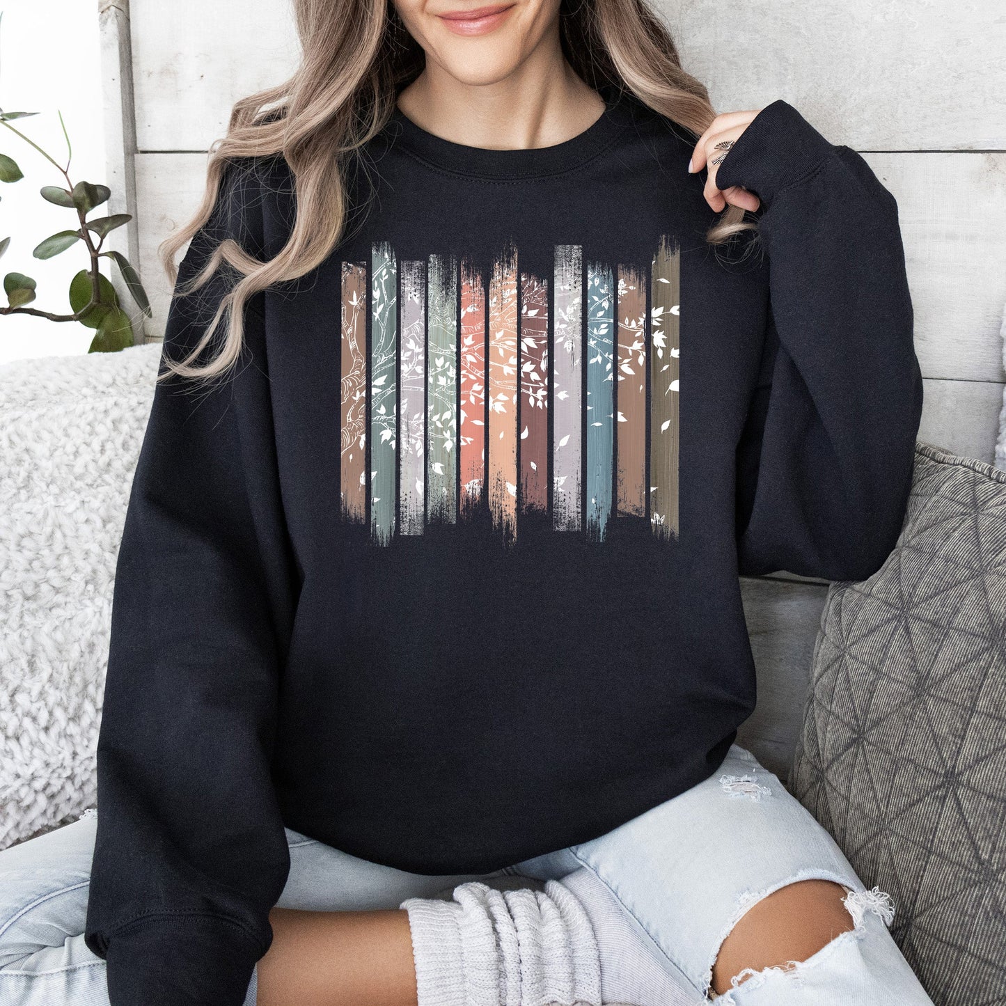 Falling Leaves, Botanical Stripes Sweatshirt