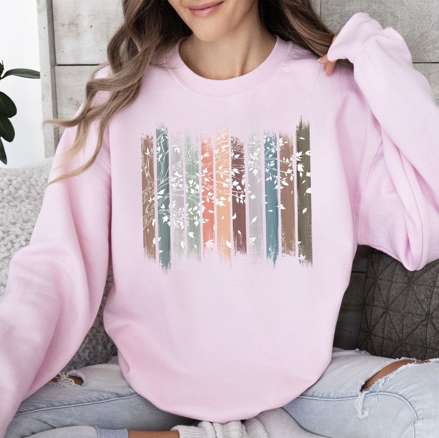 Falling Leaves, Botanical Stripes Sweatshirt