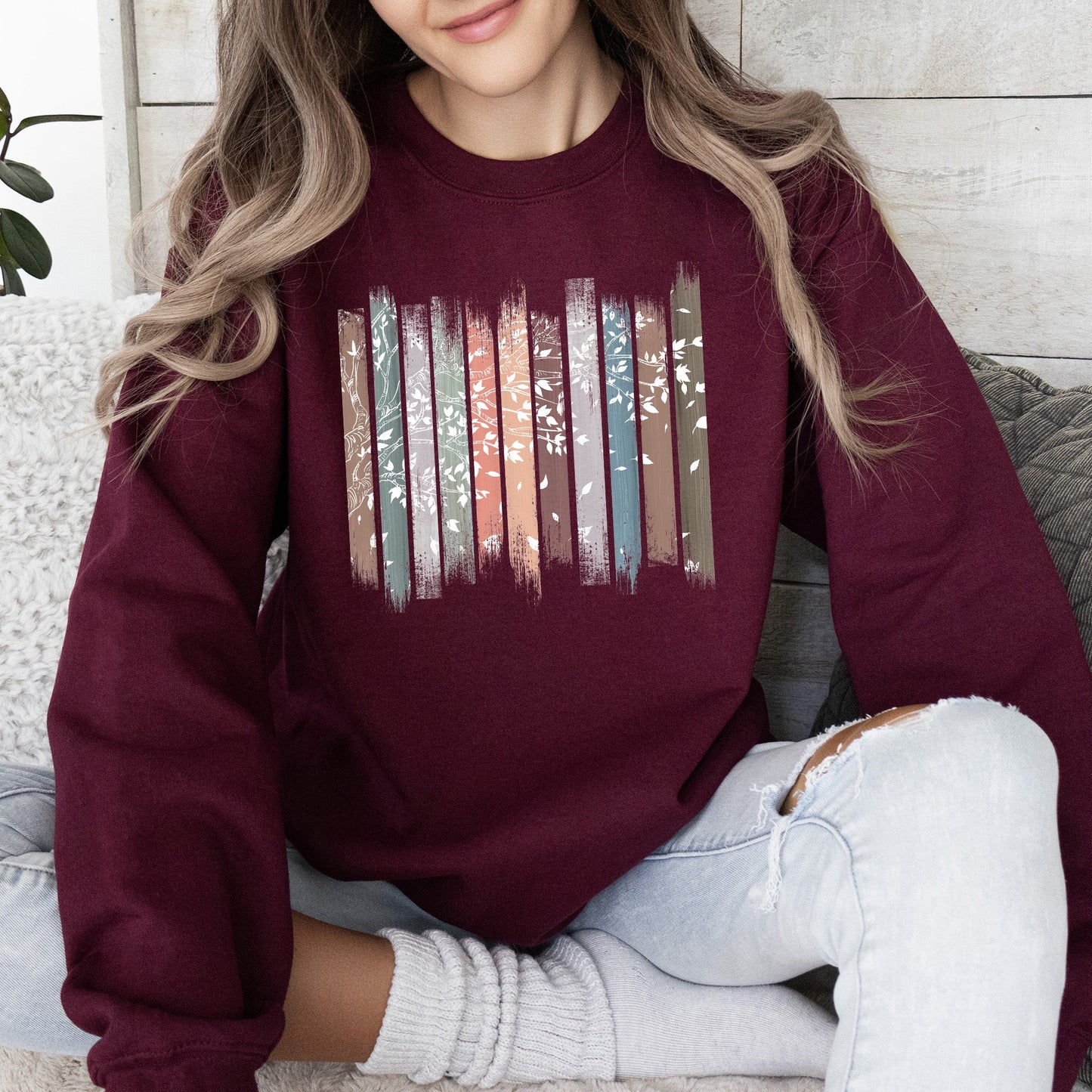 Falling Leaves, Botanical Stripes Sweatshirt
