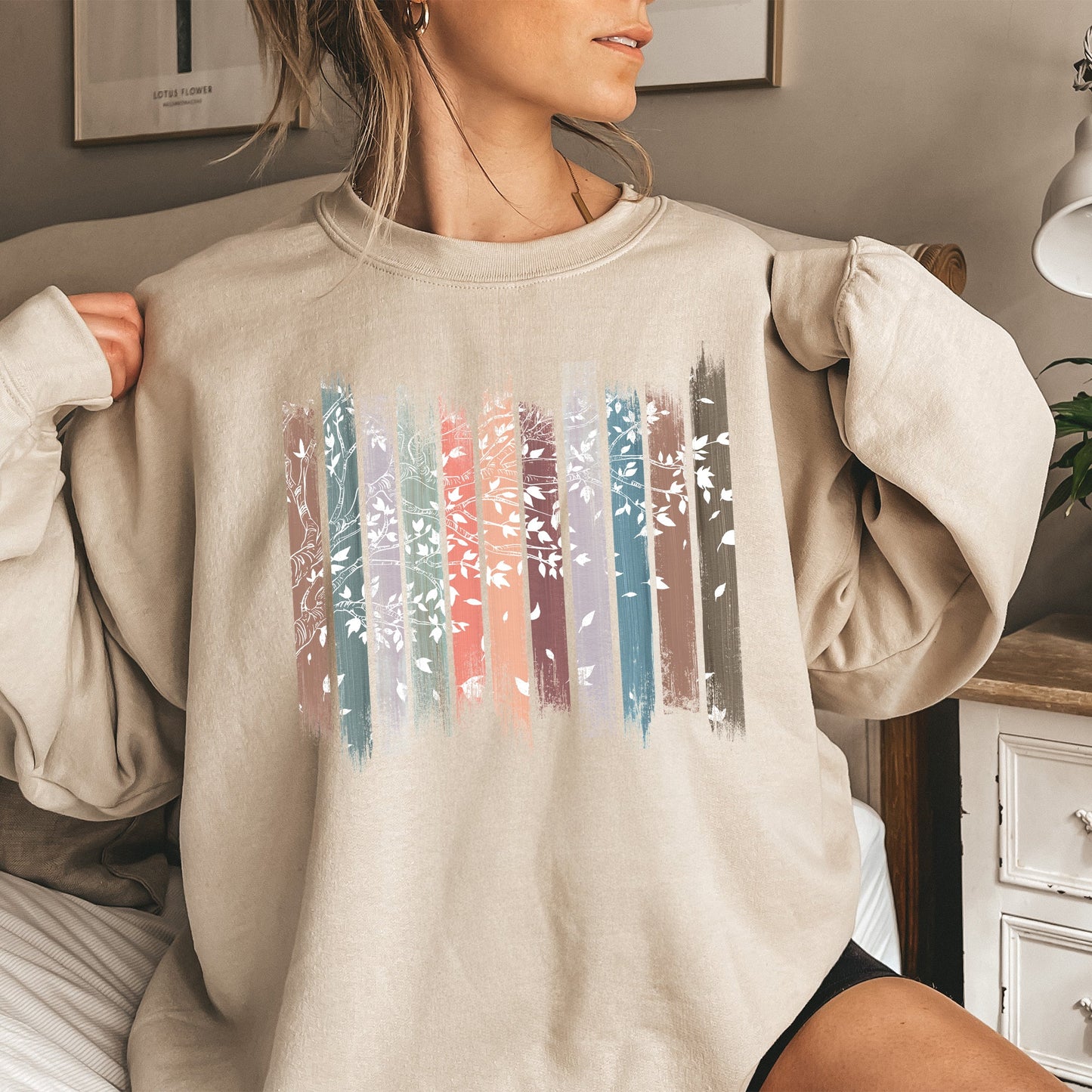 Falling Leaves, Botanical Stripes Sweatshirt